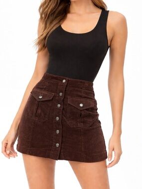 Forever 21 Dark Brown Corduroy Button Front Skirt With Pocket Detail